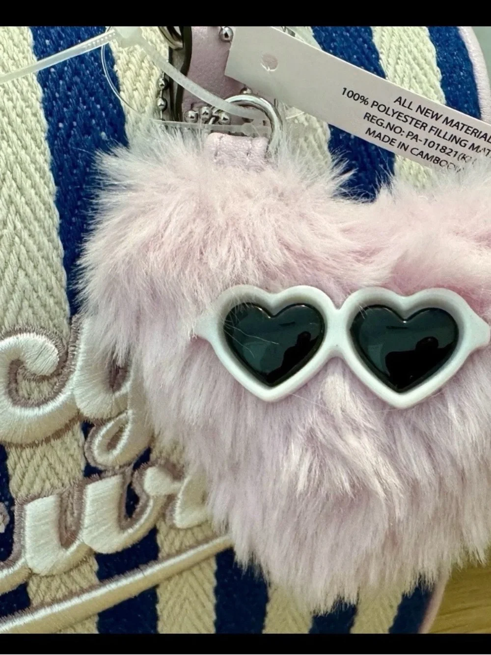 Juicy Couture Blue & Pink Striped Satchel with Heart Charm